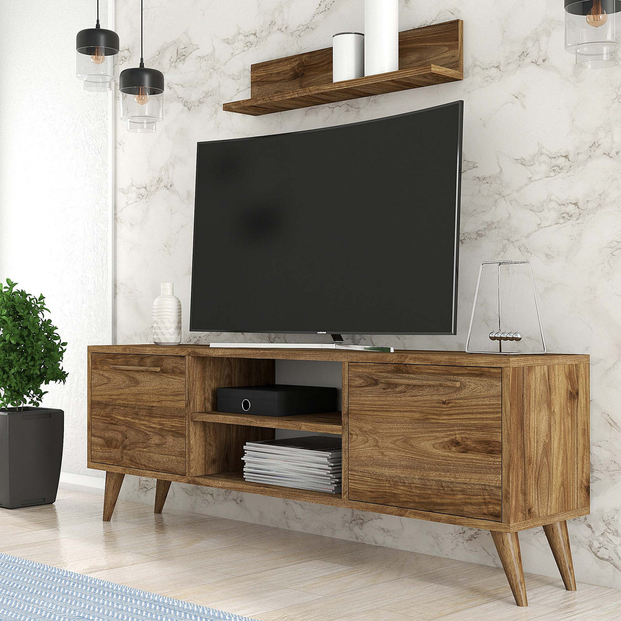 Comodă TV Senfoni 1116, Nuc, 138x30x49 cm