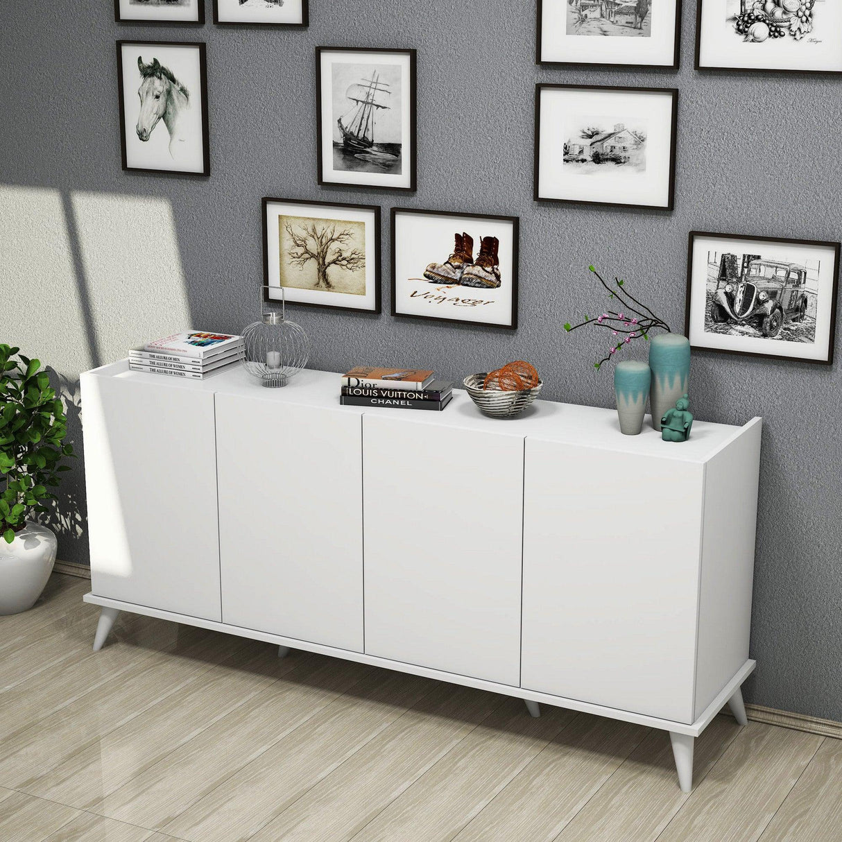 Consolă Elegante Console, Nuc, 180x81x45 cm - Alb, SKU 389MZA1126