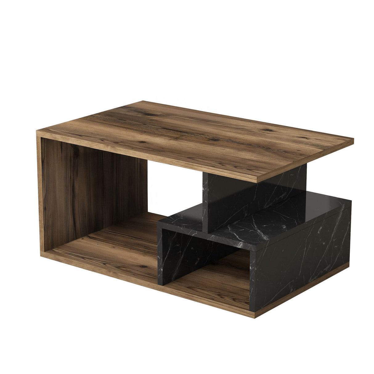 Măsuță de cafea Arte 2040, Dark walnut - Black marble, 90x42x54 cm