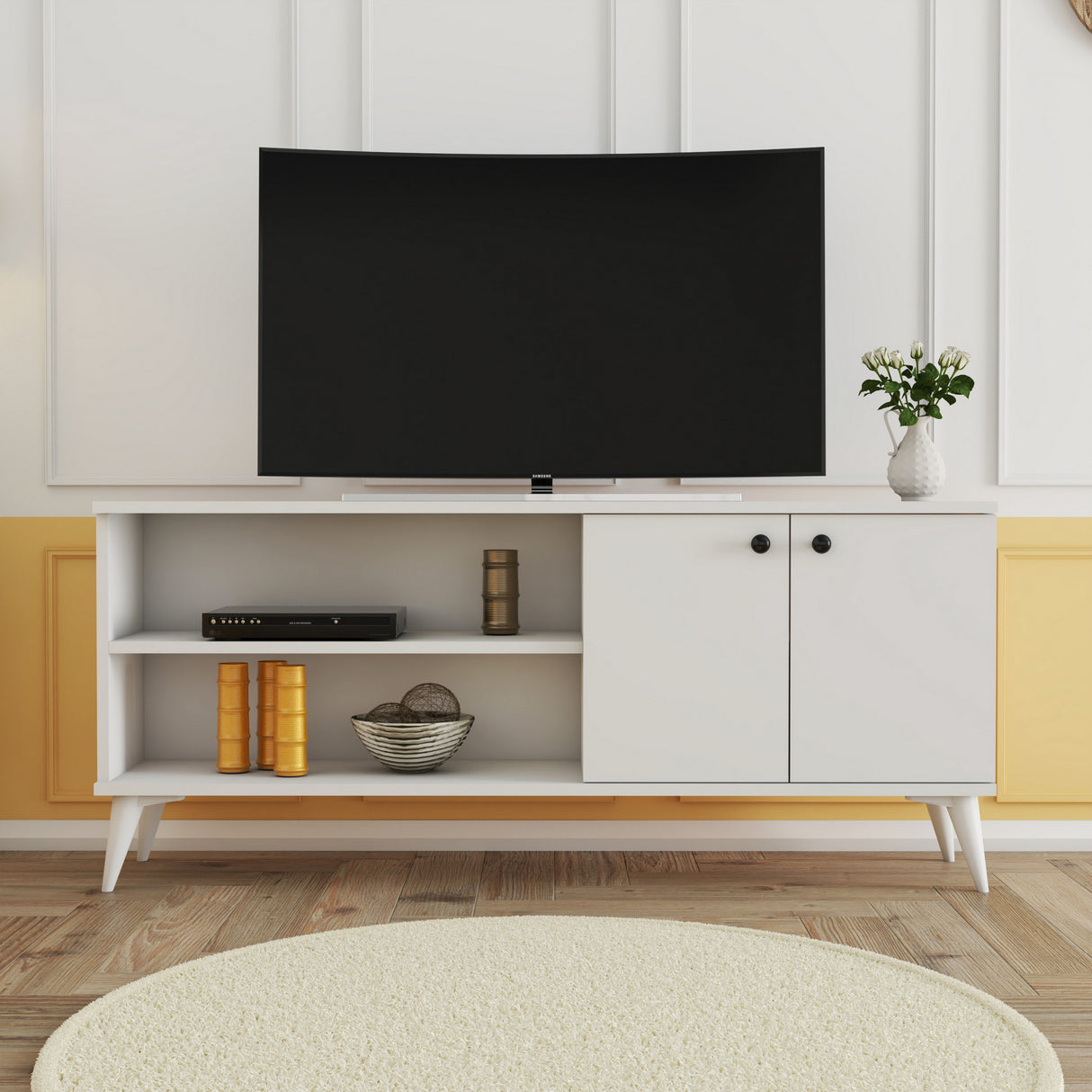 Comodă TV Everest 1574, Alb, 138x30x60 cm