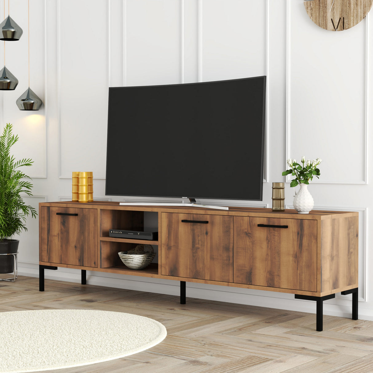 Comodă TV Aurora 1592, Nuc, 180x35x50 cm