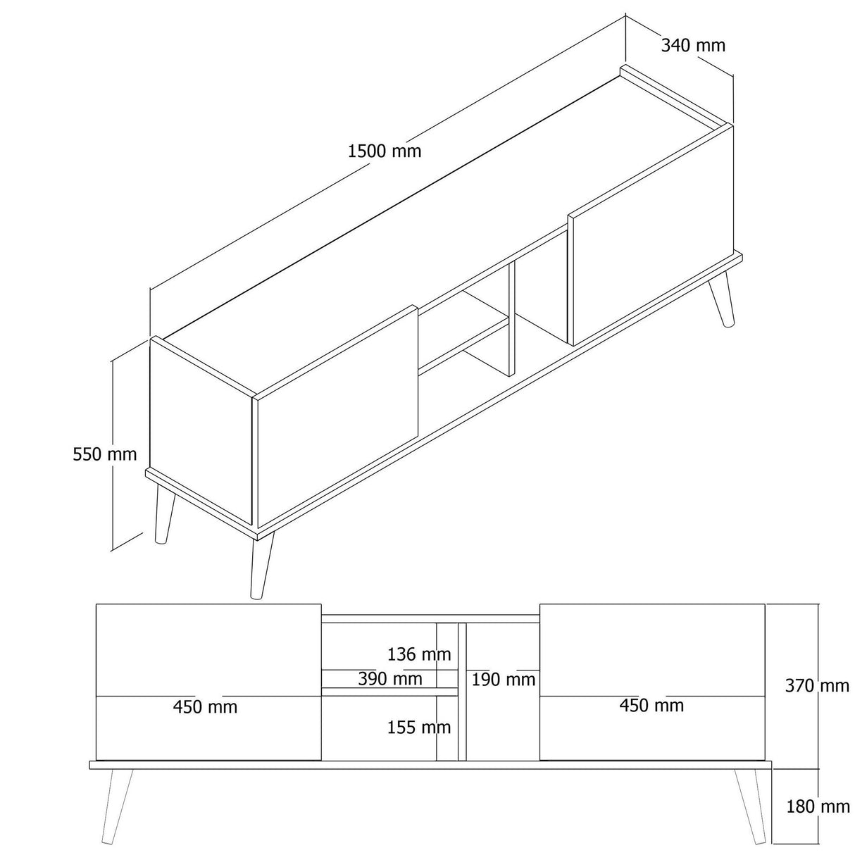 Comodă TV Carmen - 1532, Stejar, 150x34x52 cm