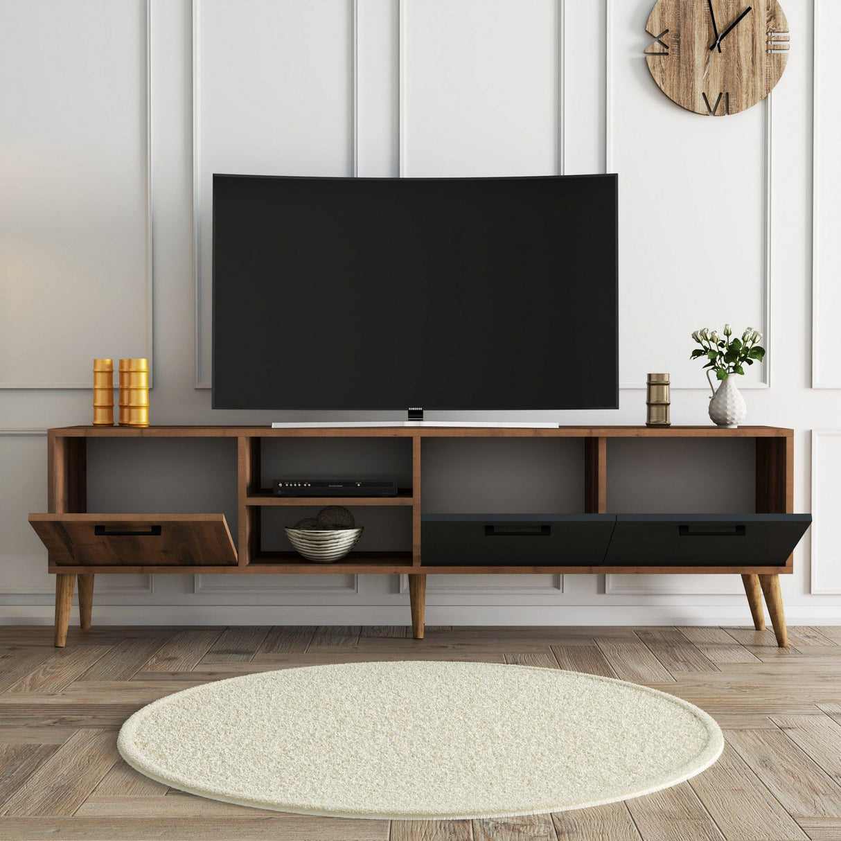 Comodă TV Exxen - 1581, Nuc - Antracit, 180x35x53 cm