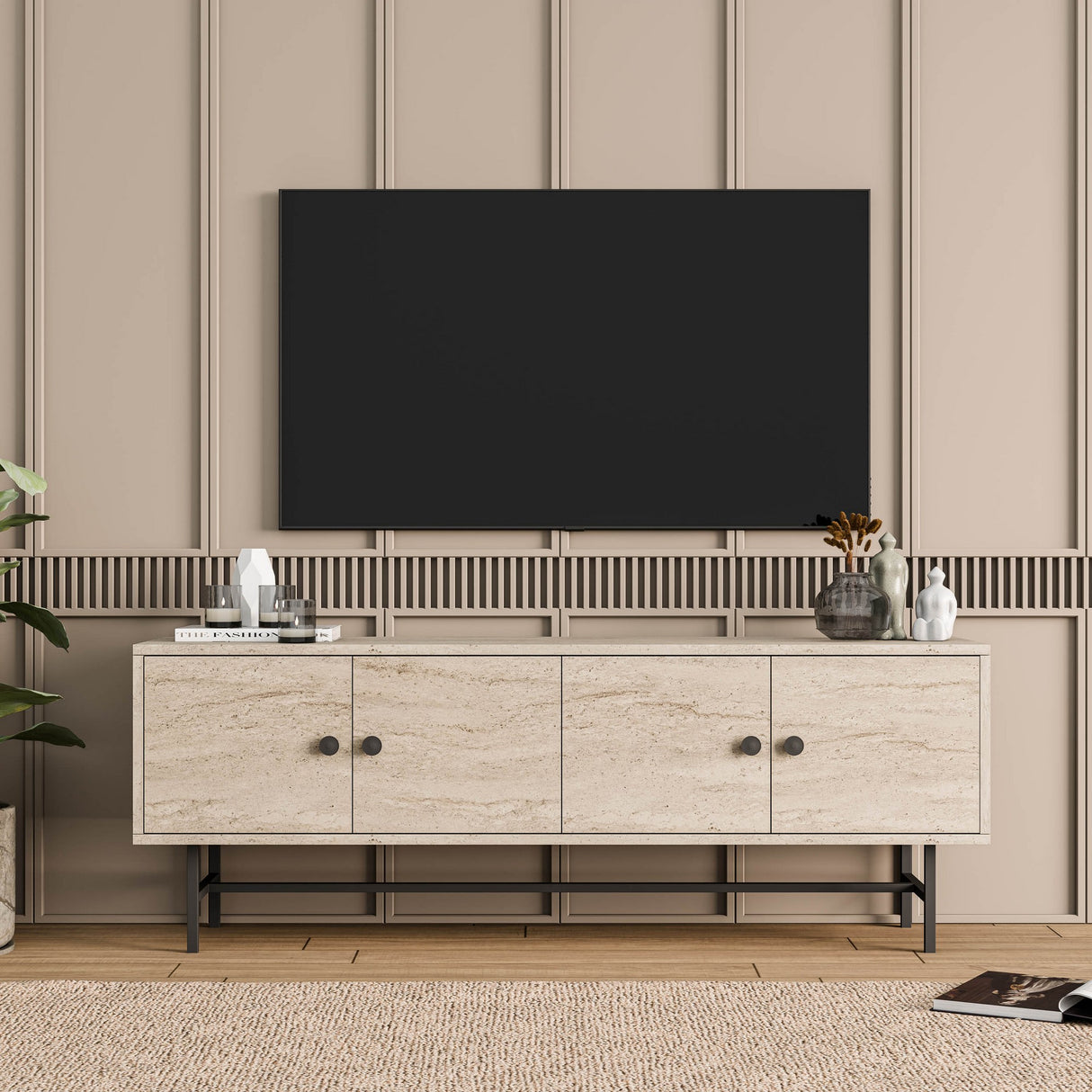 Comodă TV Diamond 4040, Traverten, 150x35x54 cm