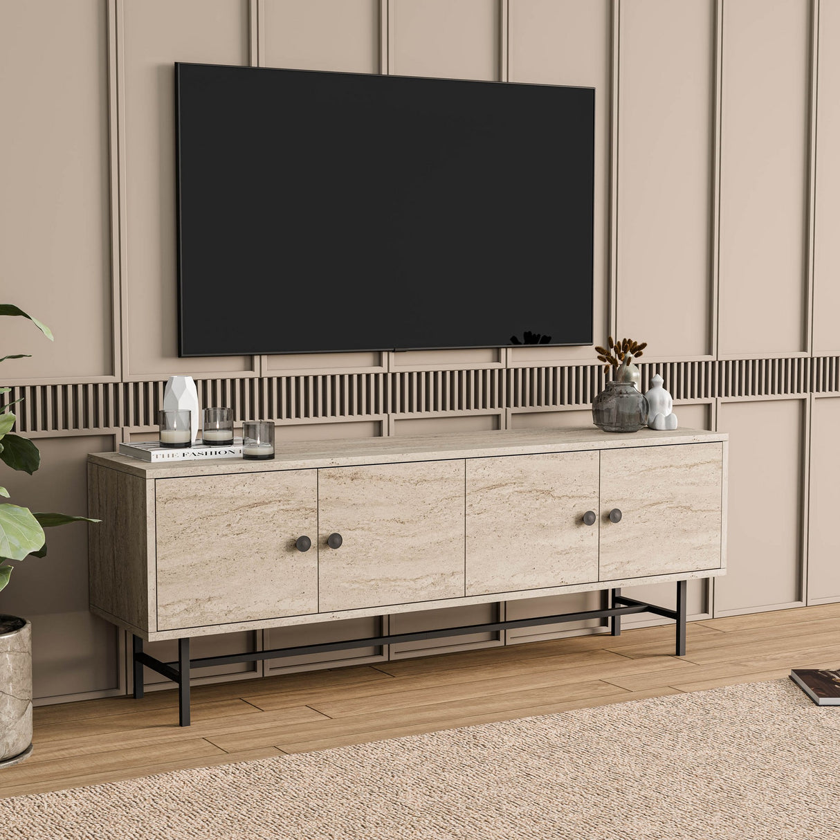 Comodă TV Diamond 4040, Traverten, 150x35x54 cm