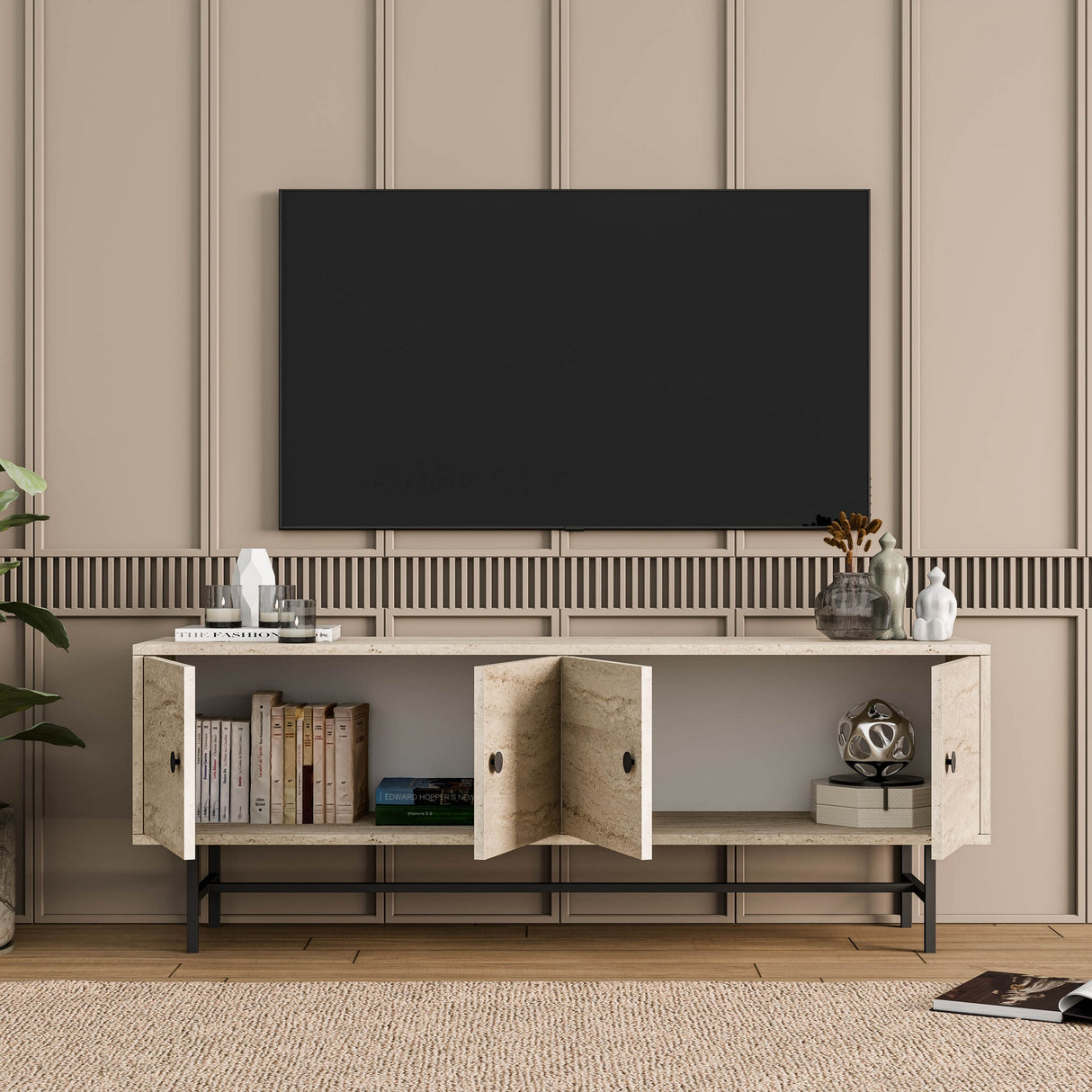 Comodă TV Diamond 4040, Traverten, 150x35x54 cm