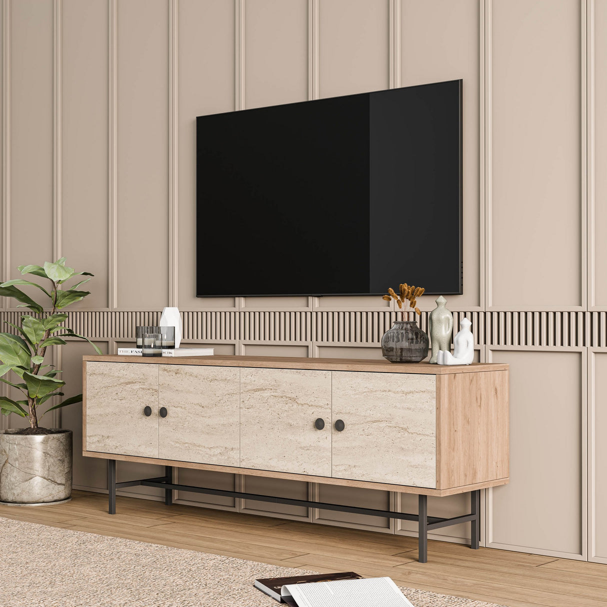 Comodă TV Diamond 4042, Stejar - Travertin, 150x35x54 cm