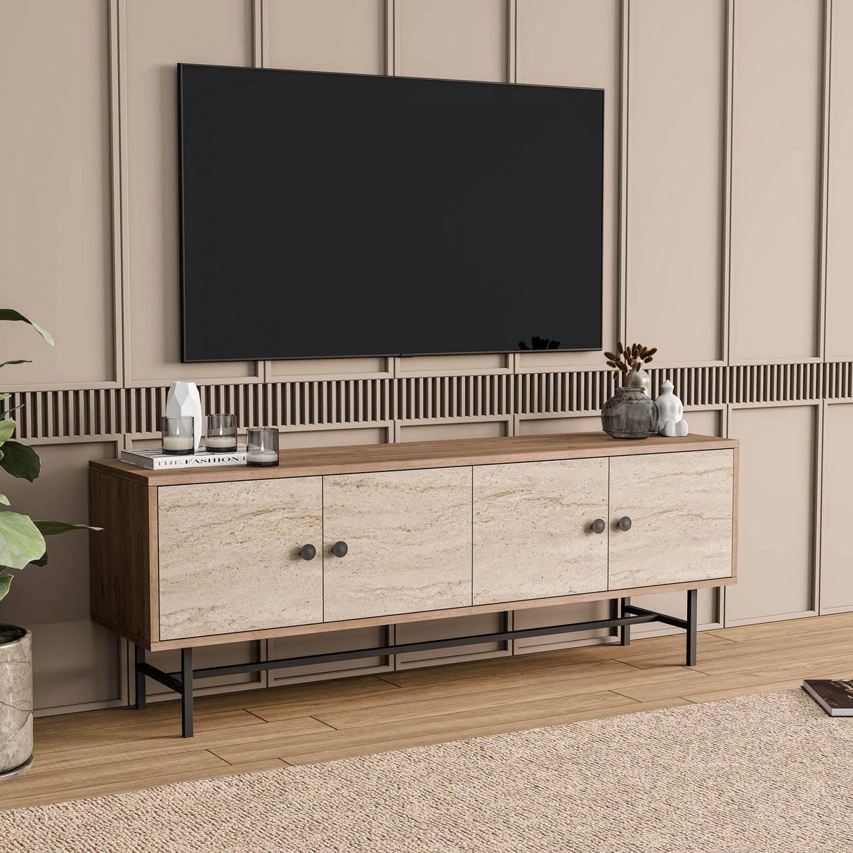 Comodă TV Diamond 4042, Stejar - Travertin, 150x35x54 cm