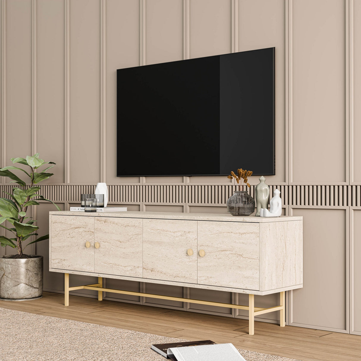 Comodă TV Diamond 4046, Traverten, 150x35x54 cm