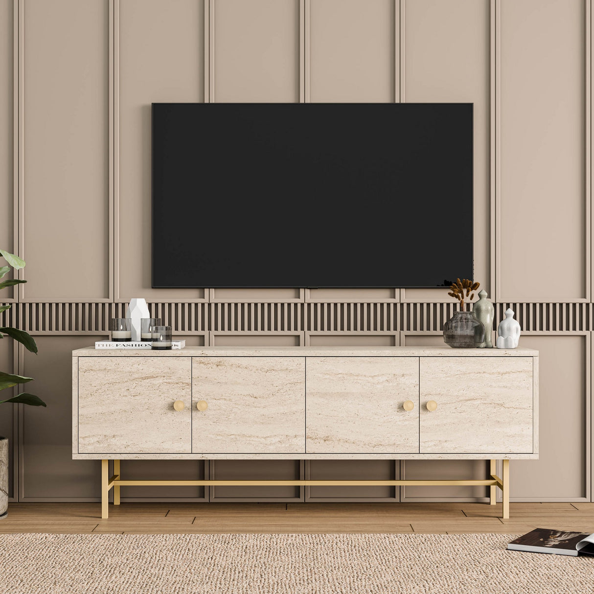 Comodă TV Diamond 4046, Traverten, 150x35x54 cm