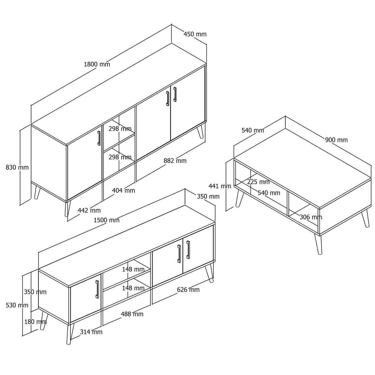 Set mobilă pentru sufragerie Set 1586-2076-1626, Stejar, 150x34x52 cm
