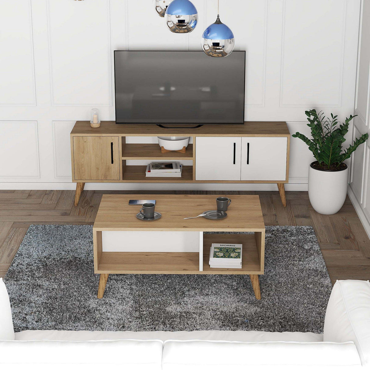 Set mobilă pentru sufragerie Set 1584-2074, Stejar - Alb, 150x34x52 cm
