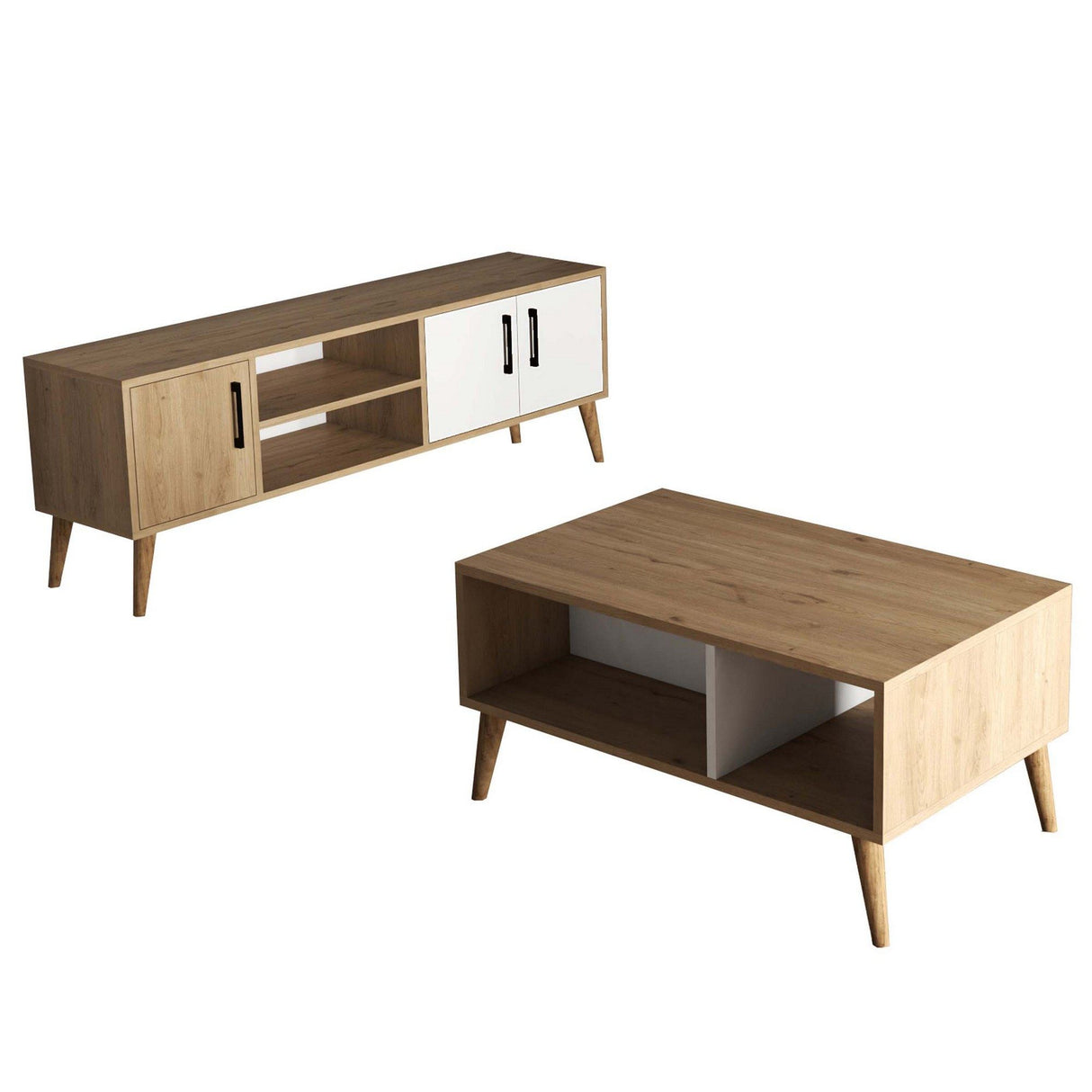 Set mobilă pentru sufragerie Set 1584-2074, Stejar - Alb, 150x34x52 cm