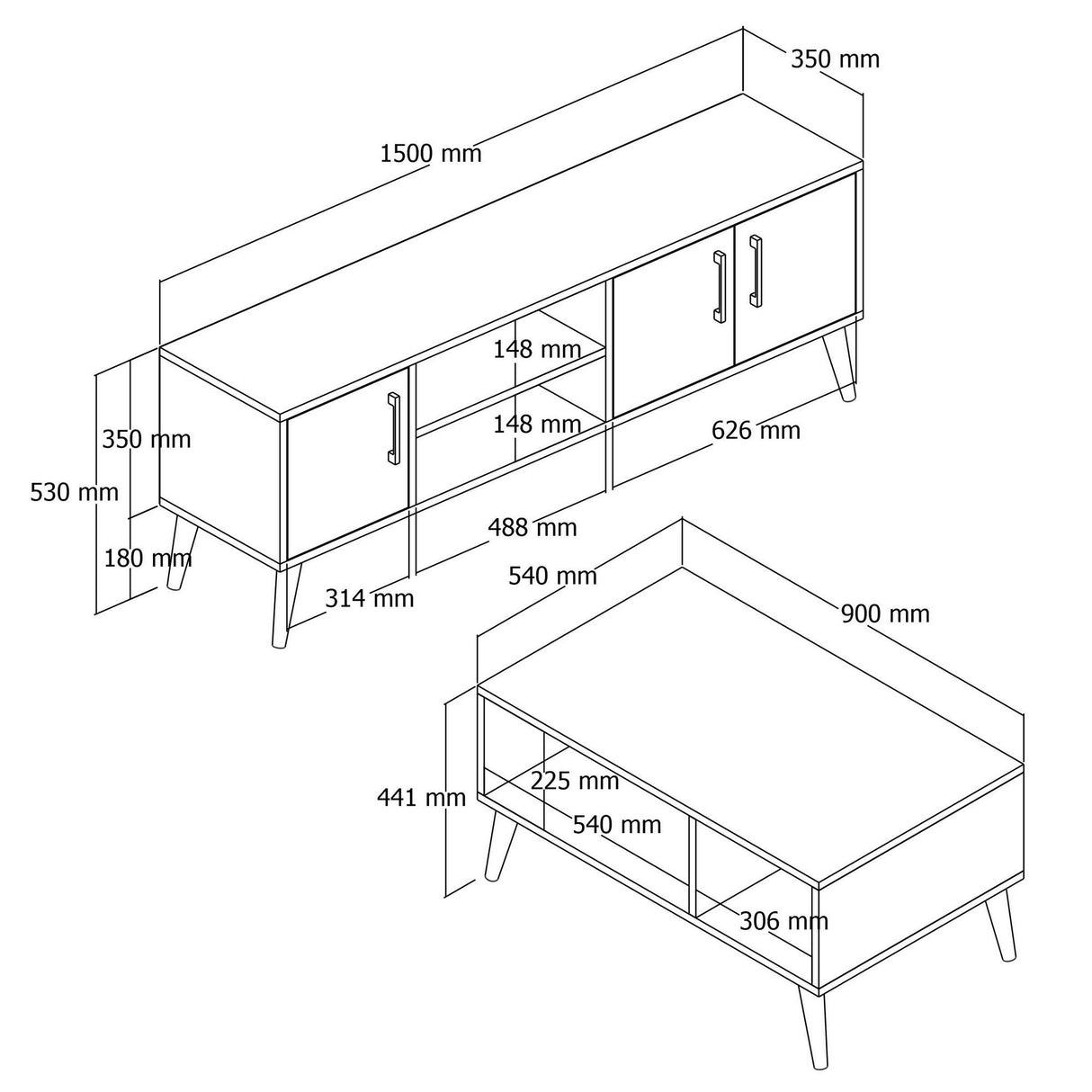 Set mobilă pentru sufragerie Set 1586-2076, Stejar, 150x34x52 cm