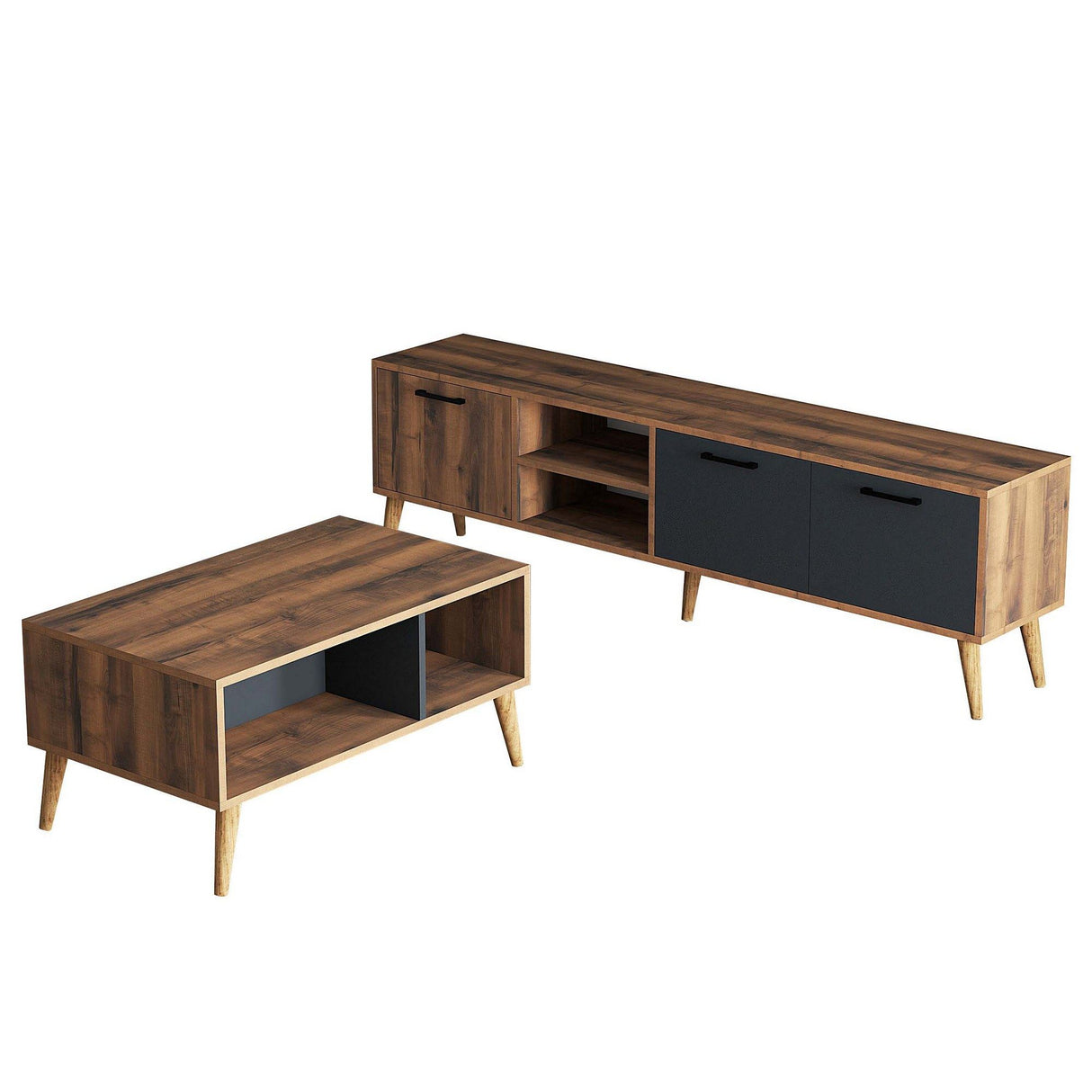 Set mobilă pentru sufragerie Set 1581-2070, Nuc - Antracit, 180x35x53 cm
