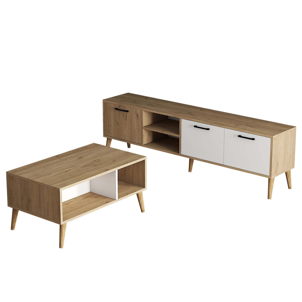 Set mobilă pentru sufragerie Set 1585-2074, Stejar - Alb, 180x35x53 cm