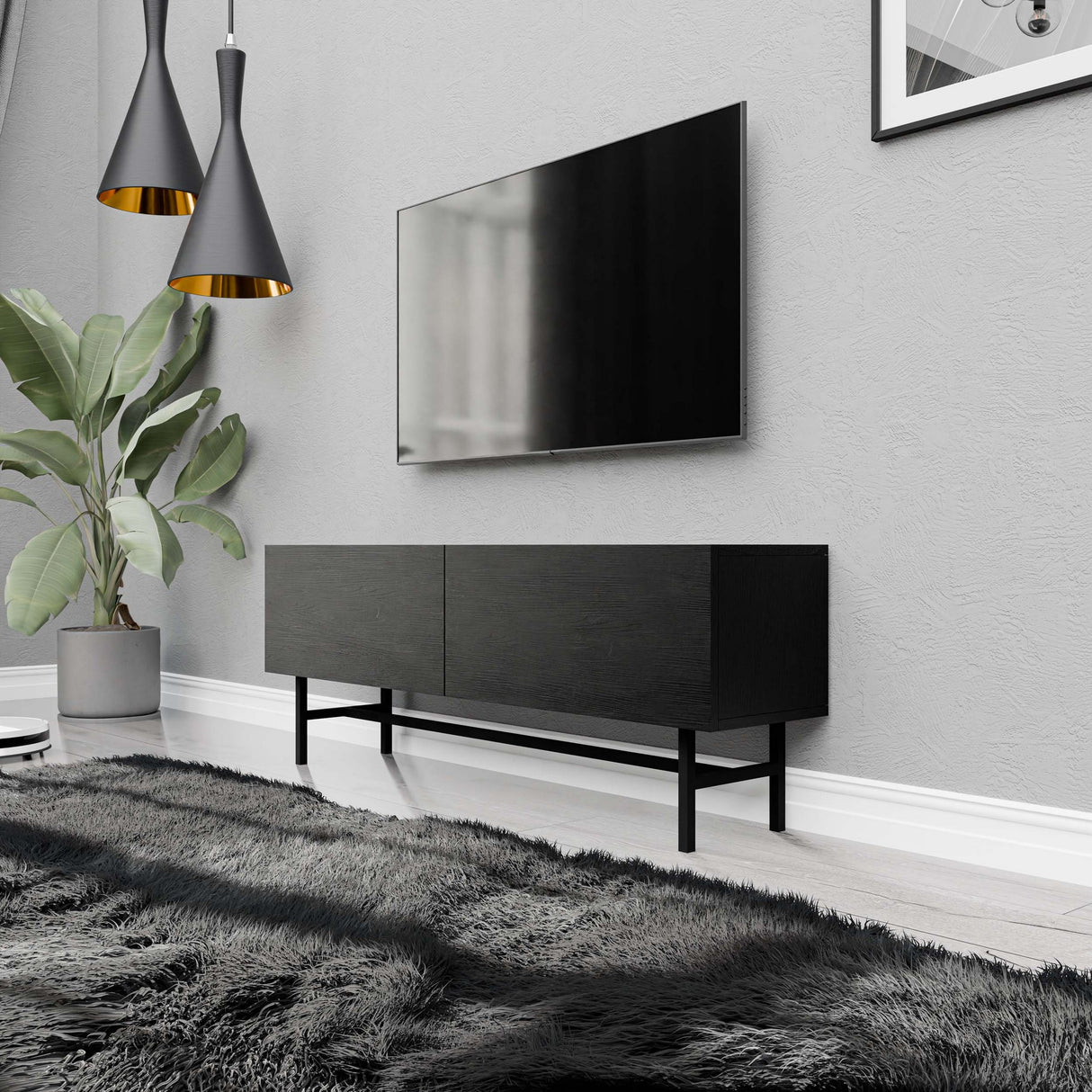 Comodă TV Felix 4000, Negru, 138x30x50 cm