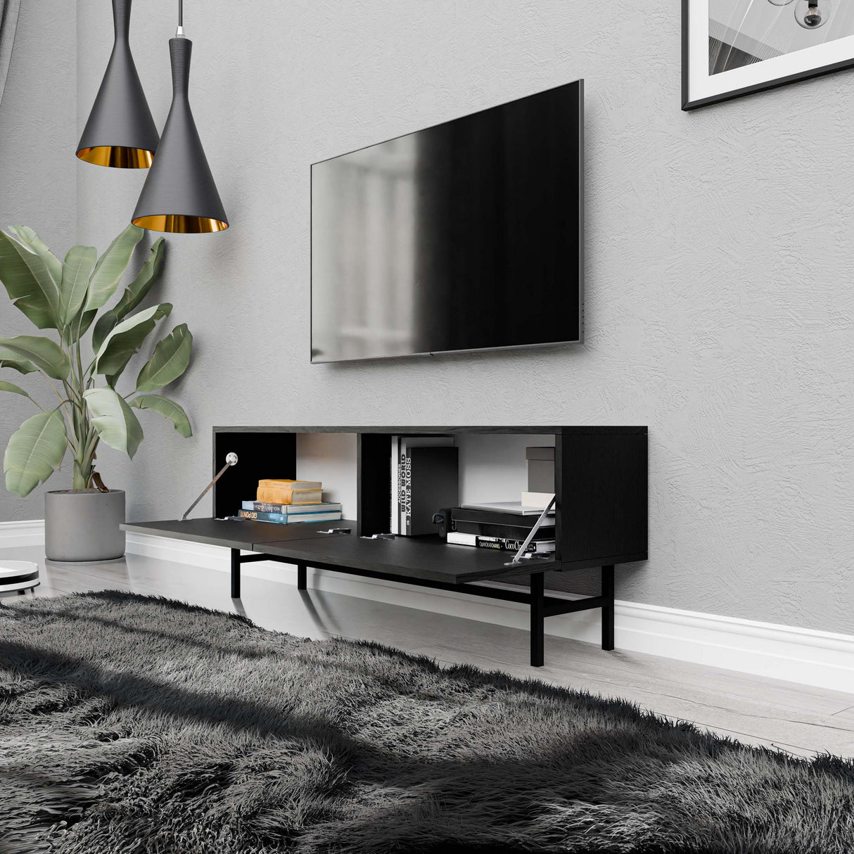 Comodă TV Felix 4000, Negru, 138x30x50 cm