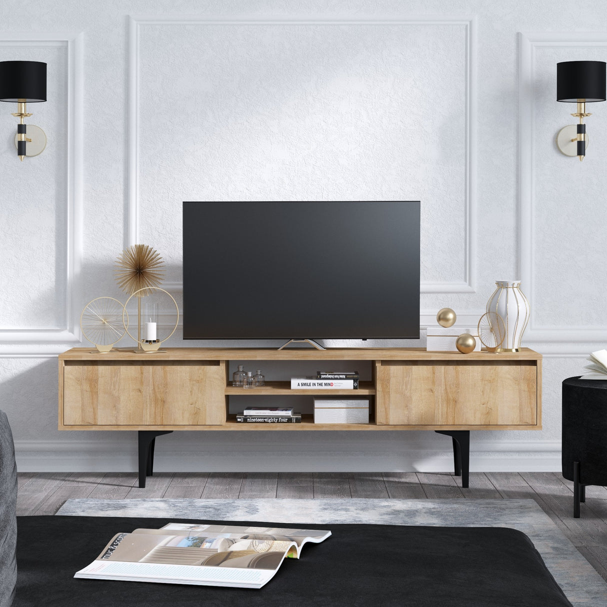 Comodă TV Artemis, Stejar, 180x40x47 cm