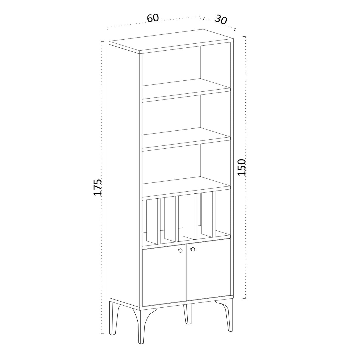 Bibliotecă Spica, Alb, 60x30x175 cm