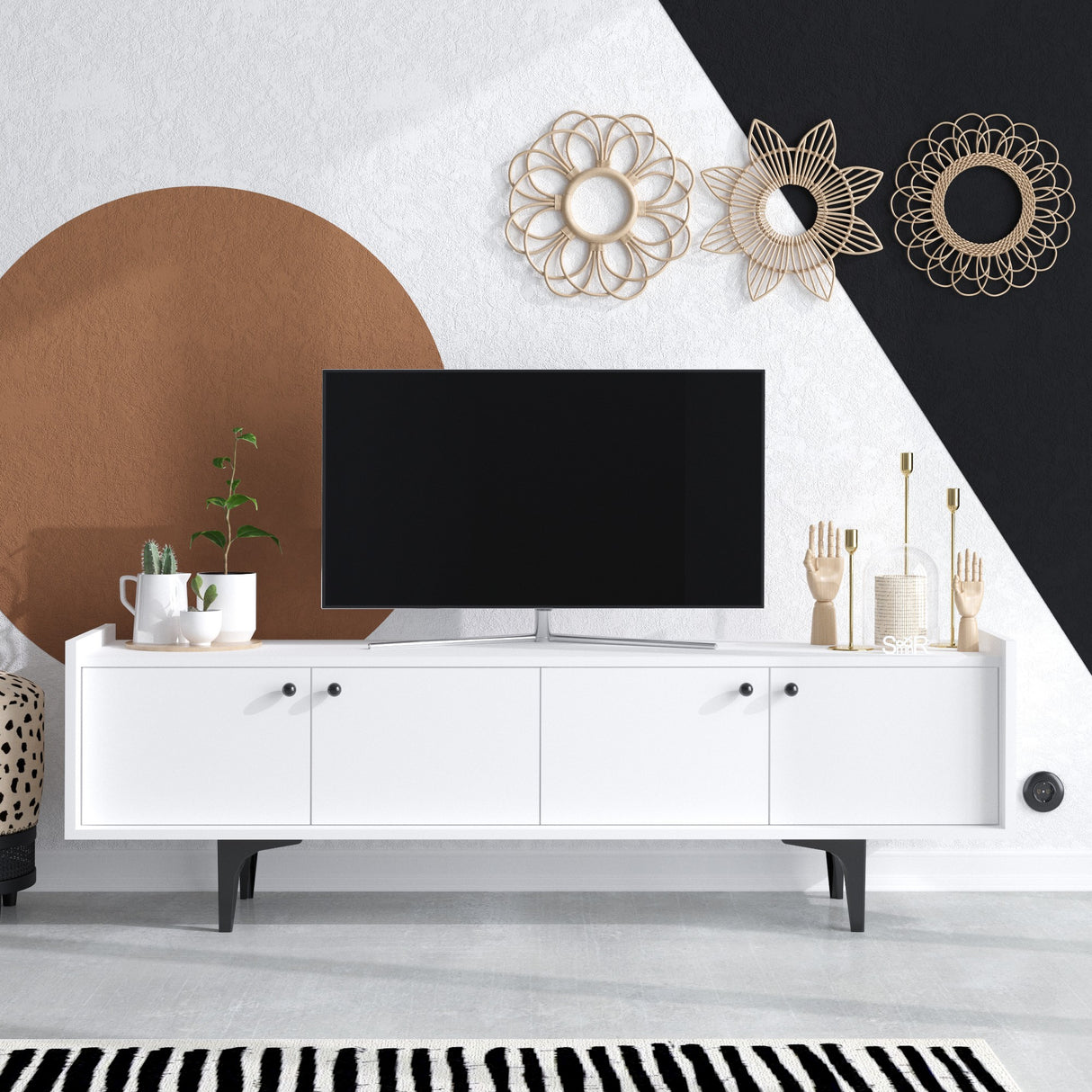 Comodă TV Atlas, Alb, 150x40x57 cm