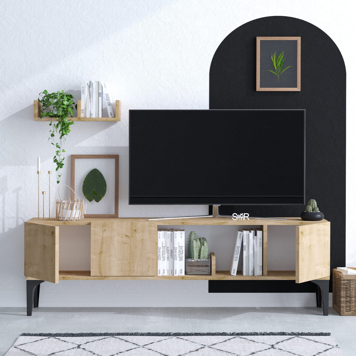 Comodă TV Vesta - Dec0071, Stejar safir - Negru, 150x35x47 cm