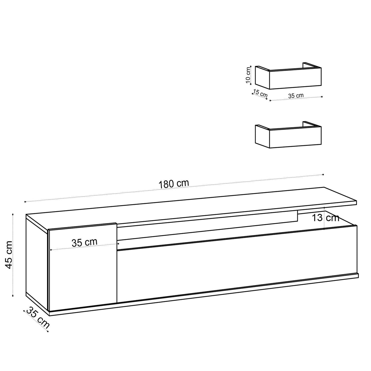 Comoda Tv Alika cu 3 usi, Stejar, 180 x 45 x 35 cm