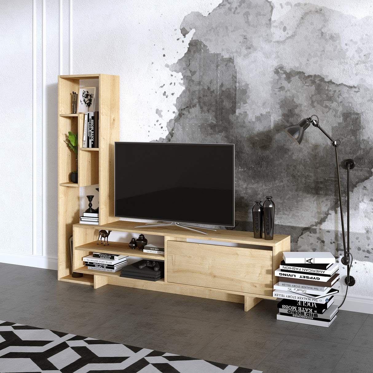 Comodă TV Larissa, Stejar safir, 177x30x158 cm