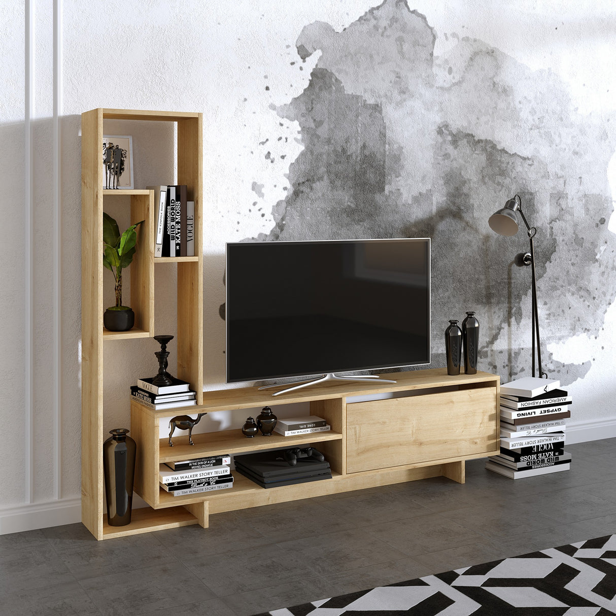 Comodă TV Larissa, Stejar safir, 177x30x158 cm