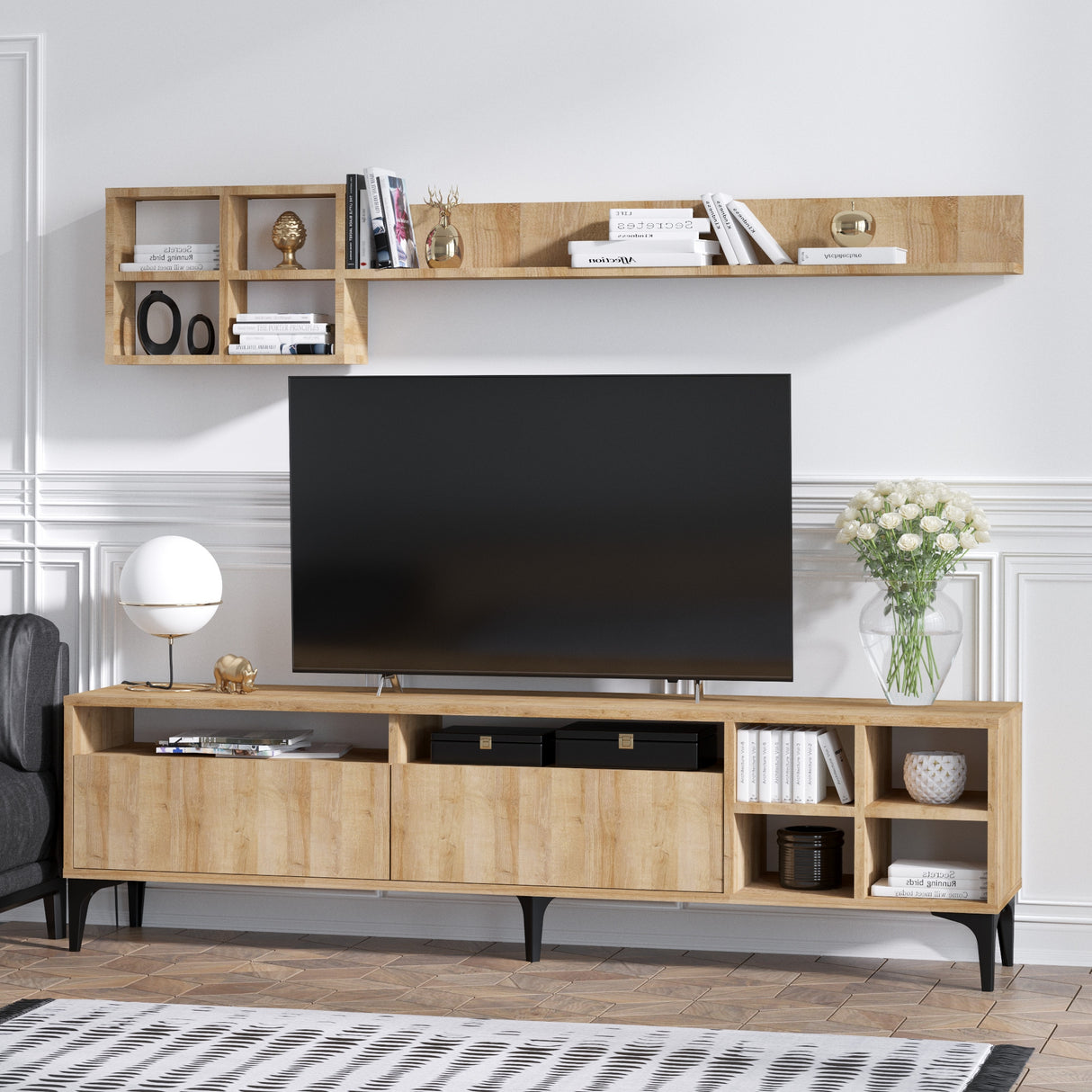 Comodă TV Debbie, Stejar, 180x35x52 cm