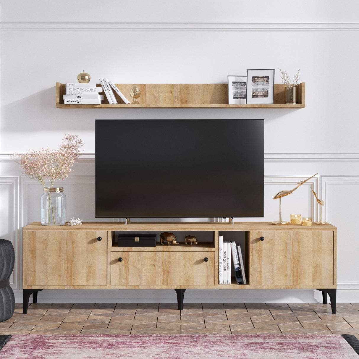 Comodă TV Grega, Stejar, 180x35x52 cm