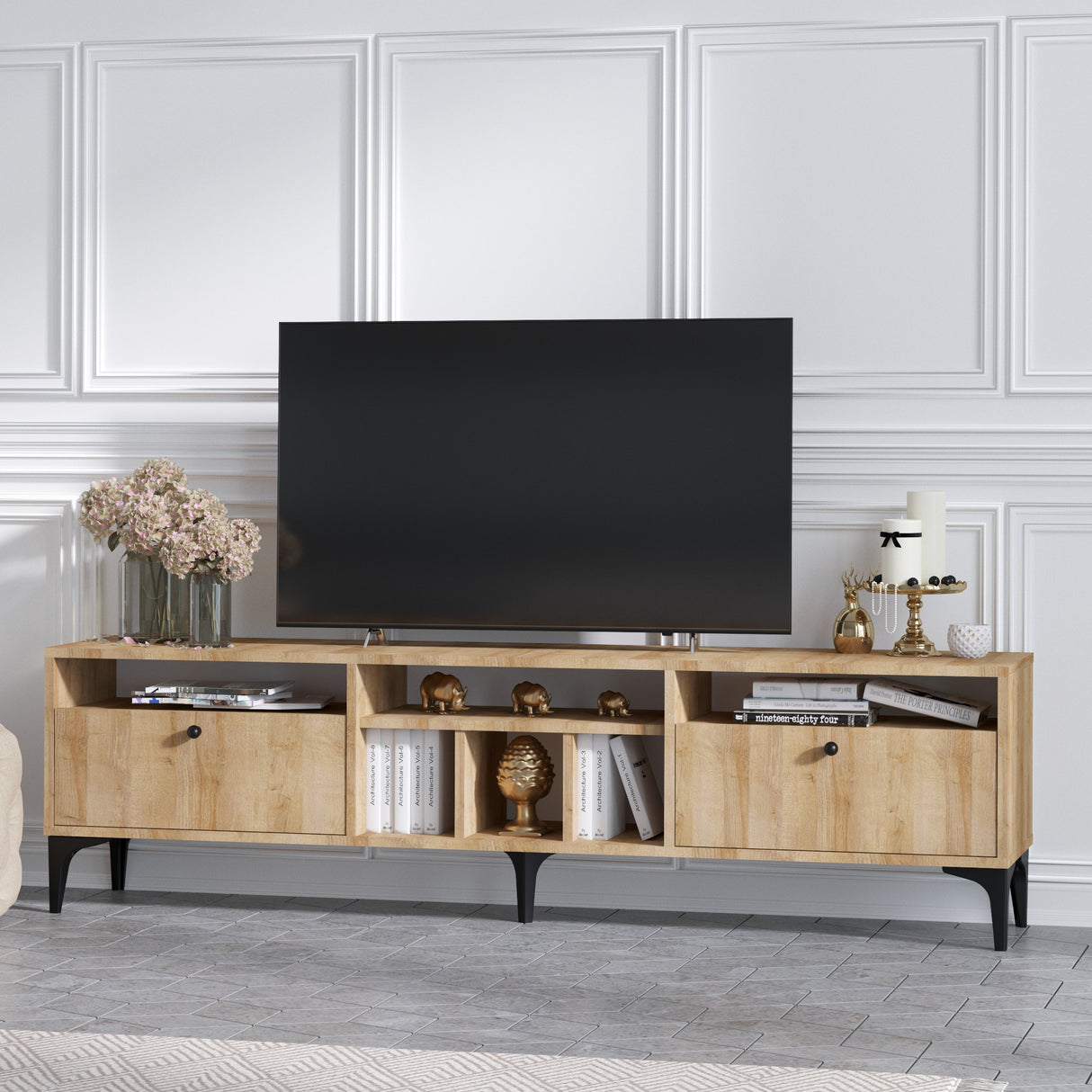 Comodă TV Robb, Stejar, 180x35x52 cm