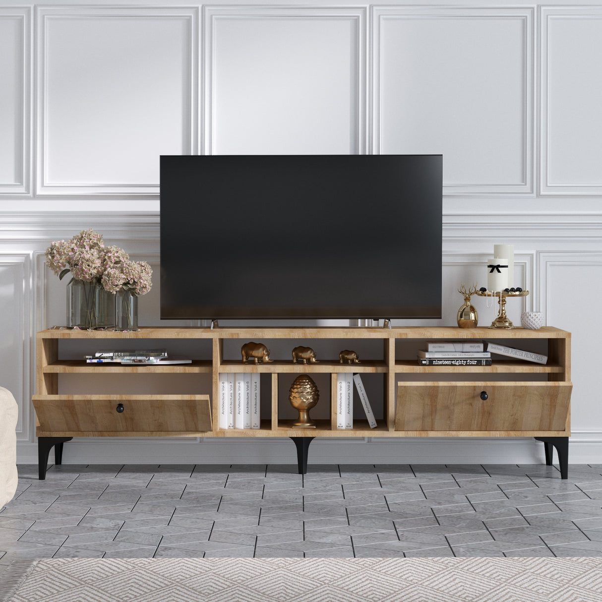 Comodă TV Robb, Stejar, 180x35x52 cm