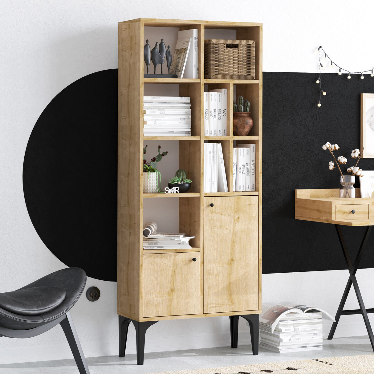 Bibliotecă Castor, Stejar safir, 60x30x175 cm