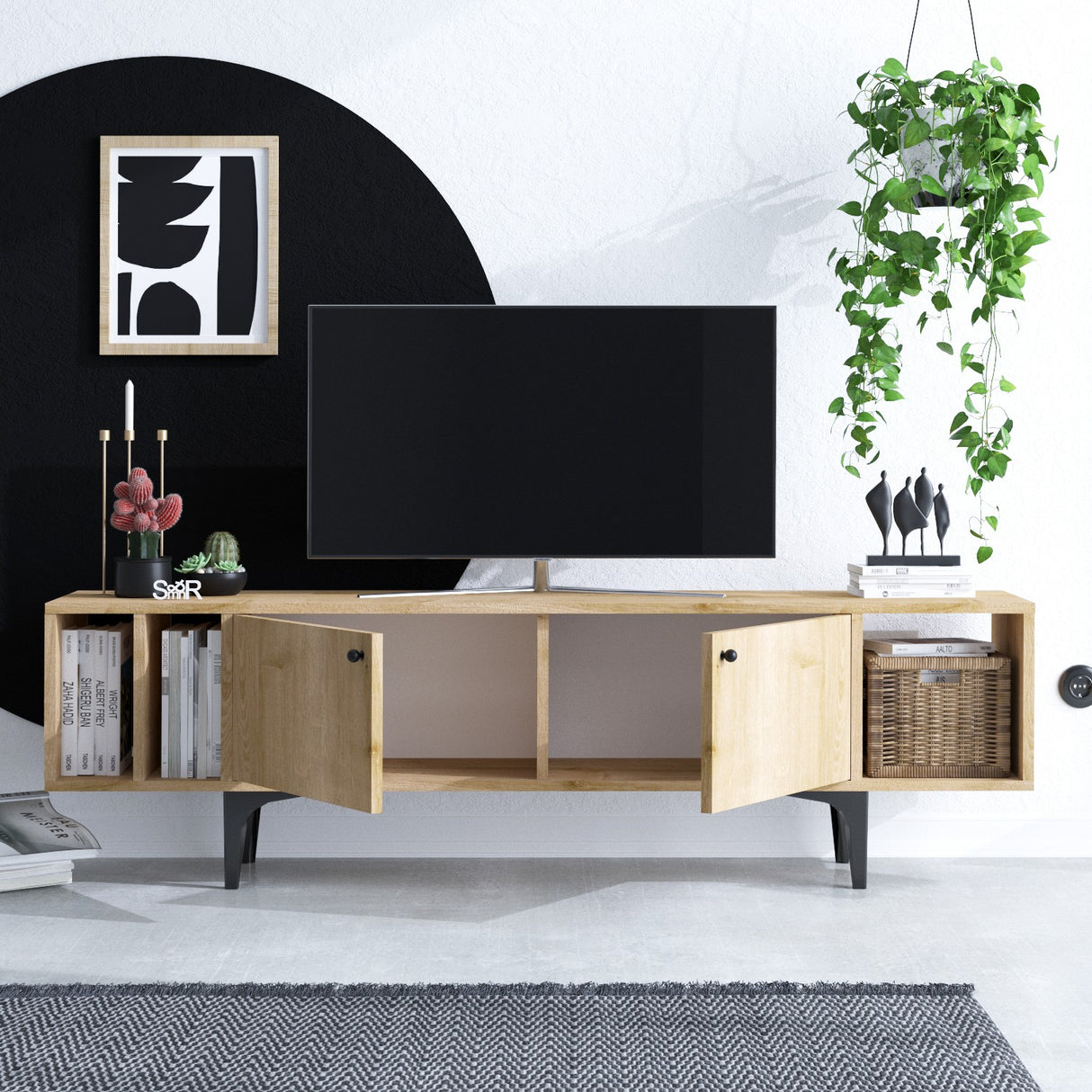 Comodă TV Ankaa, Stejar safir, 150x40x47 cm