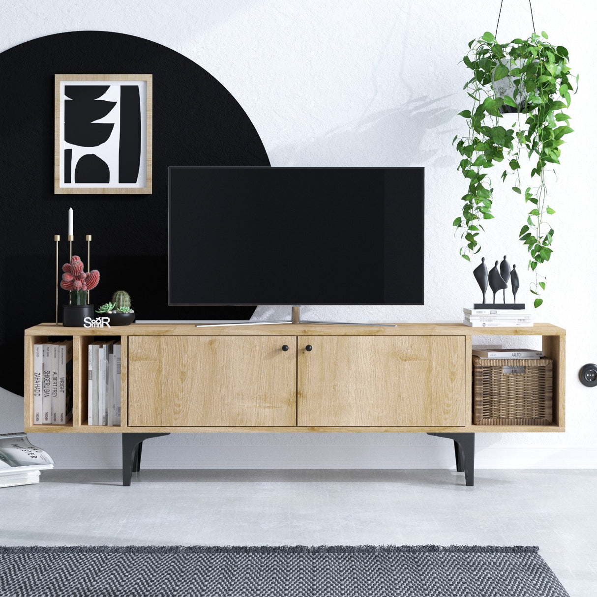 Comodă TV Ankaa, Stejar safir, 150x40x47 cm