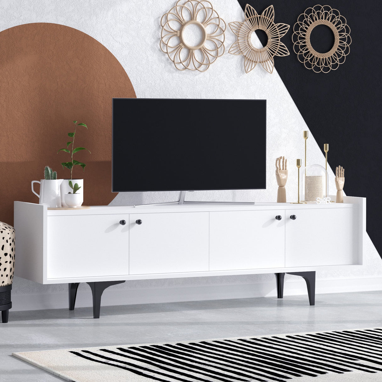 Comodă TV Atlas, Alb, 150x40x57 cm