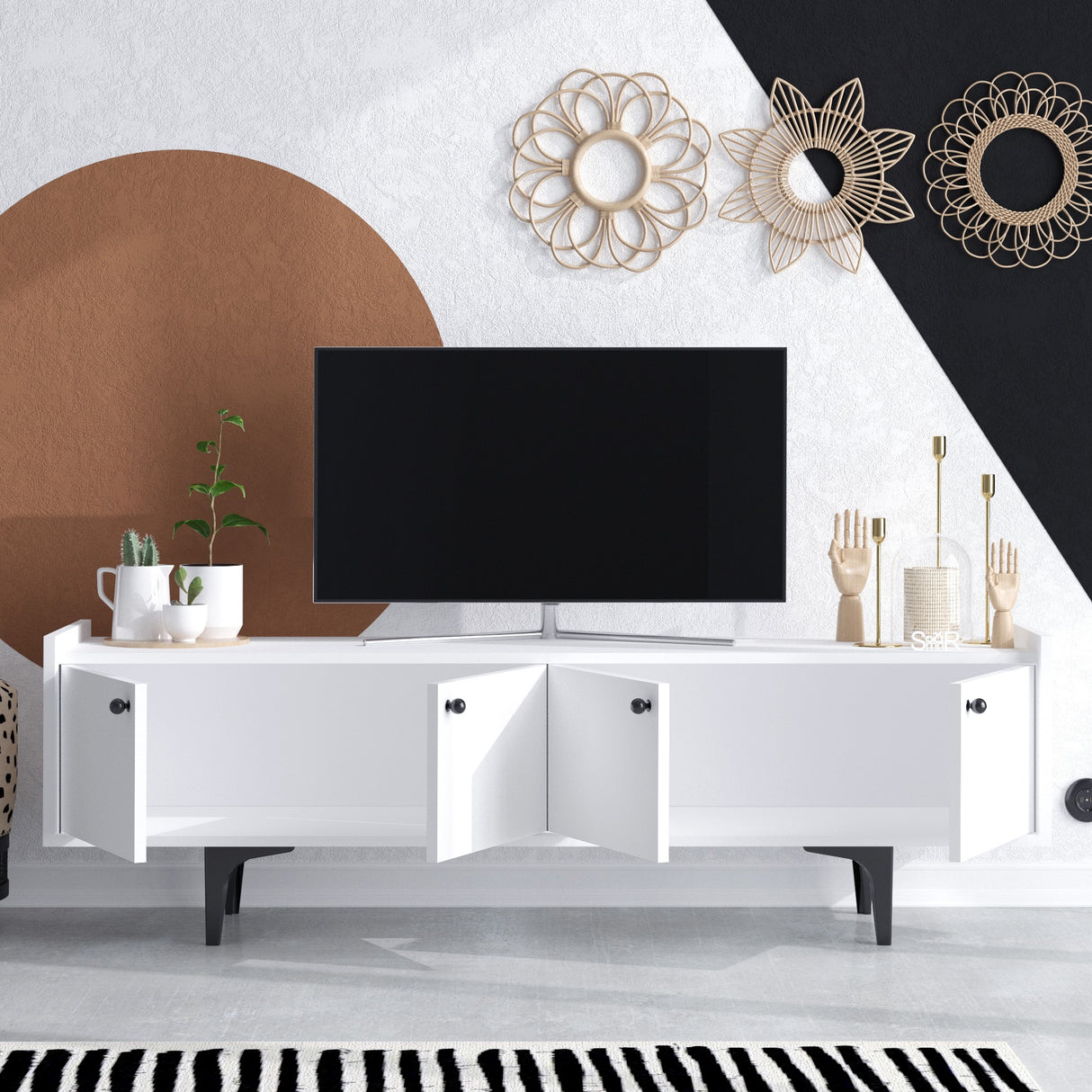 Comodă TV Atlas, Alb, 150x40x57 cm