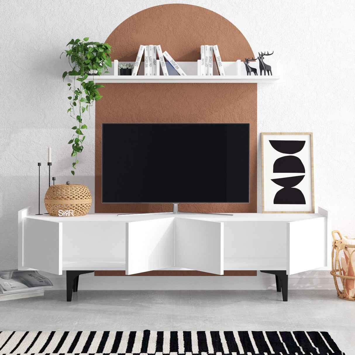 Comodă TV Kastra, Alb, 100x17x15 cm