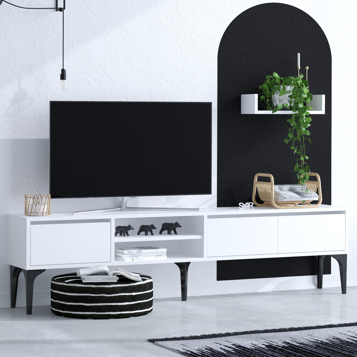 Comodă TV Cordelia - Dec0060, Alb, 180x30x50 cm