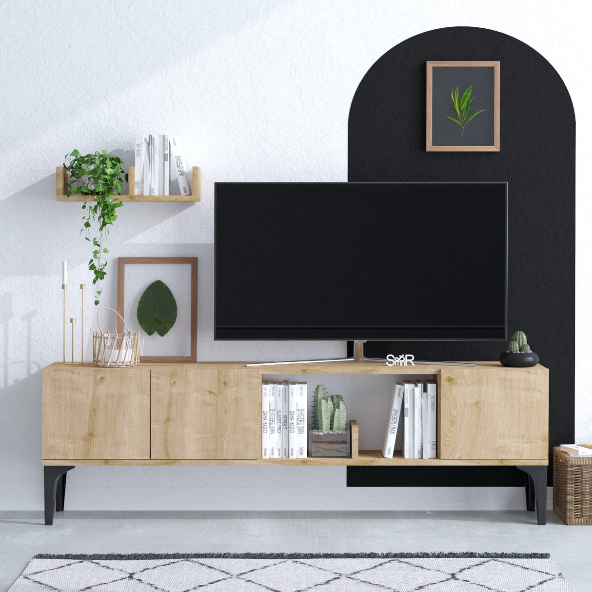 Comodă TV Vesta - Dec0071, Stejar safir - Negru, 150x35x47 cm
