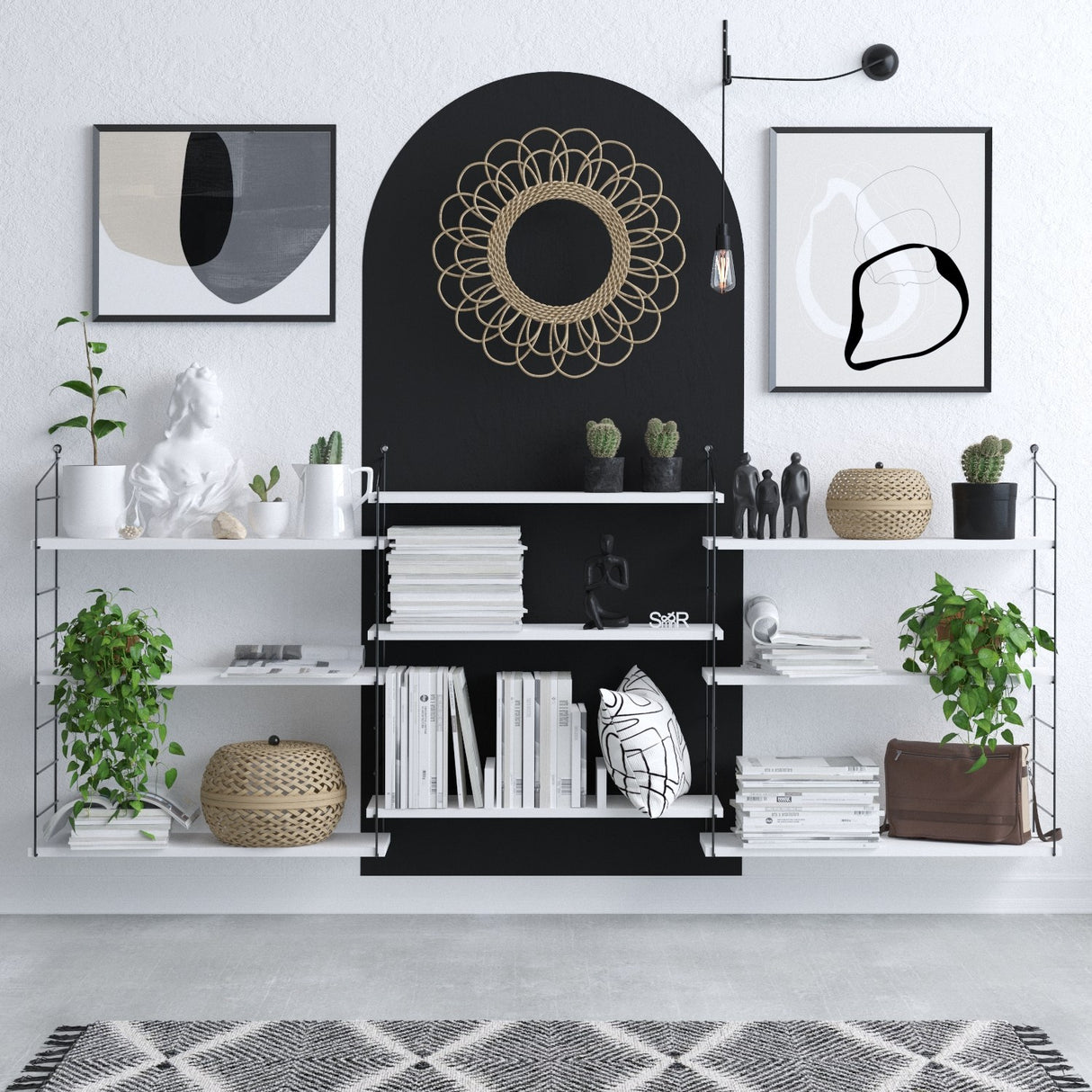 Bibliotecă Lungo, Alb - Negru, 85x20x216 cm