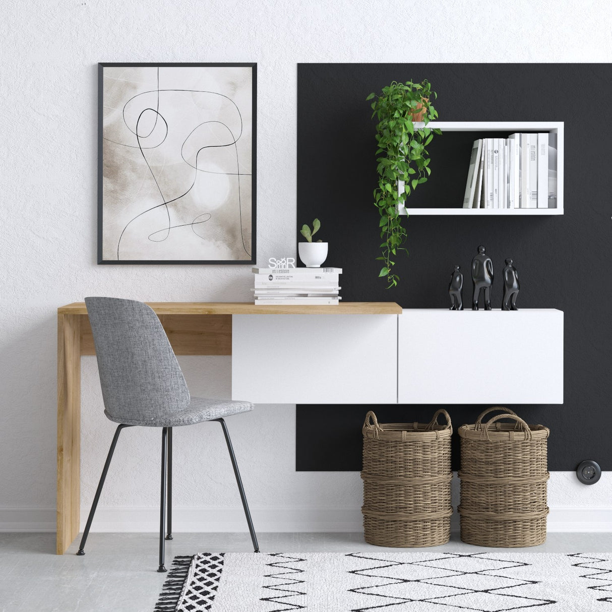 Birou Tiff, Alb - Stejar, 145x45x74 cm