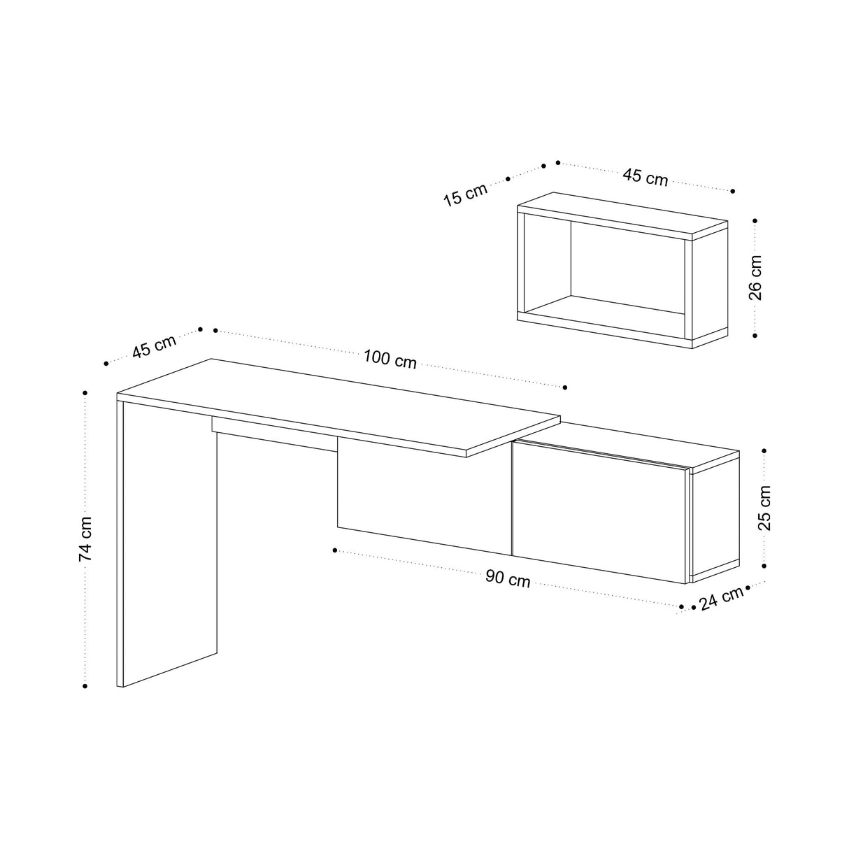 Birou Tiff, Alb - Stejar, 145x45x74 cm
