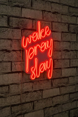 Lampă neon Wake Pray Slay, Diverse culori, 26x38x2 cm - Roșu | SKU: 395NGR1747 | Lampă neon Wake Pray Slay, 26x38x2 cm, varianta Roșu, produs pentru amenajarea locuinței, disponibil online în România la CasaMob