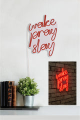 Lampă neon Wake Pray Slay, Diverse culori, 26x38x2 cm - Roșu | SKU: 395NGR1747 | Lampă neon Wake Pray Slay, 26x38x2 cm, varianta Roșu, produs pentru amenajarea locuinței, disponibil online în România la CasaMob
