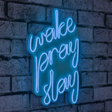 Lampă neon Wake Pray Slay, Diverse culori, 26x38x2 cm - Albastru | SKU: 395NGR1748 | Lampă neon Wake Pray Slay, 26x38x2 cm, varianta Albastru, produs pentru amenajarea locuinței, disponibil online în România la CasaMob