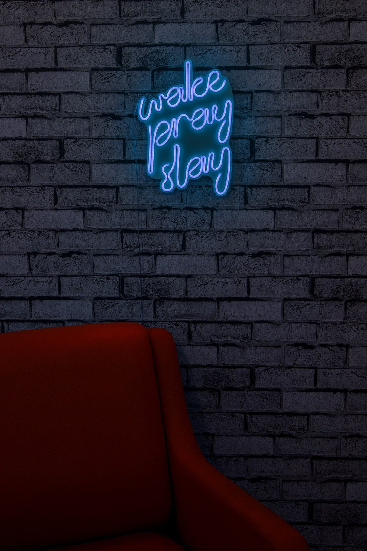 Lampă neon Wake Pray Slay, Diverse culori, 26x38x2 cm - Albastru | SKU: 395NGR1748 | Lampă neon Wake Pray Slay, 26x38x2 cm, varianta Albastru, produs pentru amenajarea locuinței, disponibil online în România la CasaMob