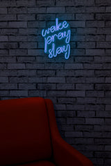 Lampă neon Wake Pray Slay, Diverse culori, 26x38x2 cm - Albastru | SKU: 395NGR1748 | Lampă neon Wake Pray Slay, 26x38x2 cm, varianta Albastru, produs pentru amenajarea locuinței, disponibil online în România la CasaMob