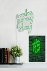 Lampă neon Wake Pray Slay, Diverse culori, 26x38x2 cm - Verde | SKU: 395NGR1749 | Lampă neon Wake Pray Slay, 26x38x2 cm, varianta Verde, produs pentru amenajarea locuinței, disponibil online în România la CasaMob